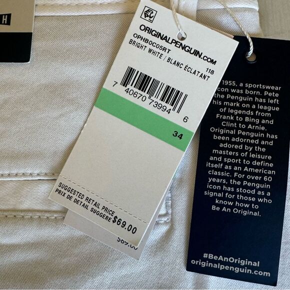 Original Penguin NWT Men’s Premium Slim Fit Stretch Short White Size 34 - Picture 11 of 11